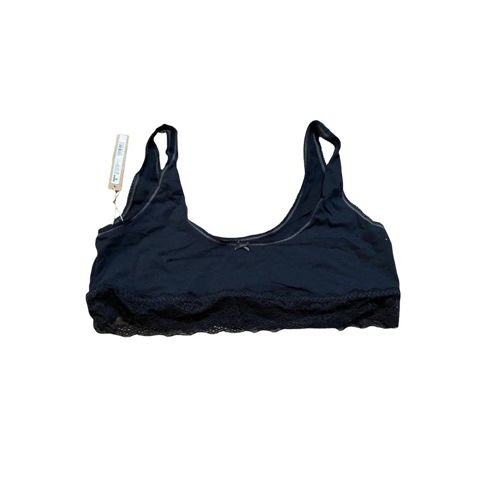 Skims Lightweight Cotton Lace Longline Scoop Bralette - Onyx - NWT - XL